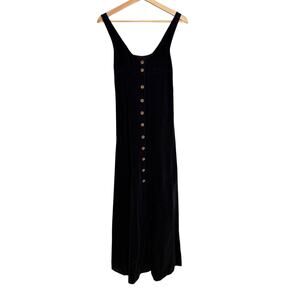 Vintage Stevens California Black Maxi Dress Button Front  90s Minimalist